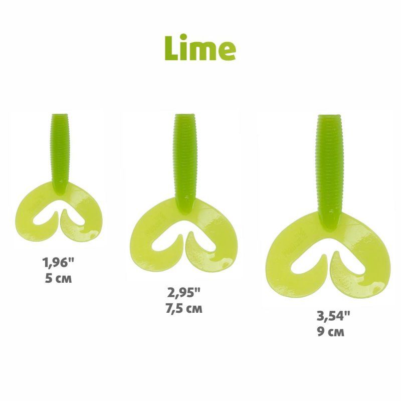 Твистер несъедоб. Credo Double Tail 2,95"/7,5 см Lime 100шт. (HS-12-008-N) Helios