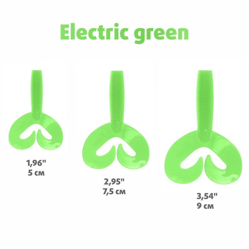Твистер несъедоб. Credo Double Tail 3,54"/9 см Electric green 100шт. (HS-28-007-N) Helios