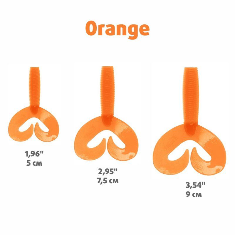 Твистер несъедоб. Credo Double Tail 3,54"/9 см Orange 100шт. (HS-28-024-N) Helios