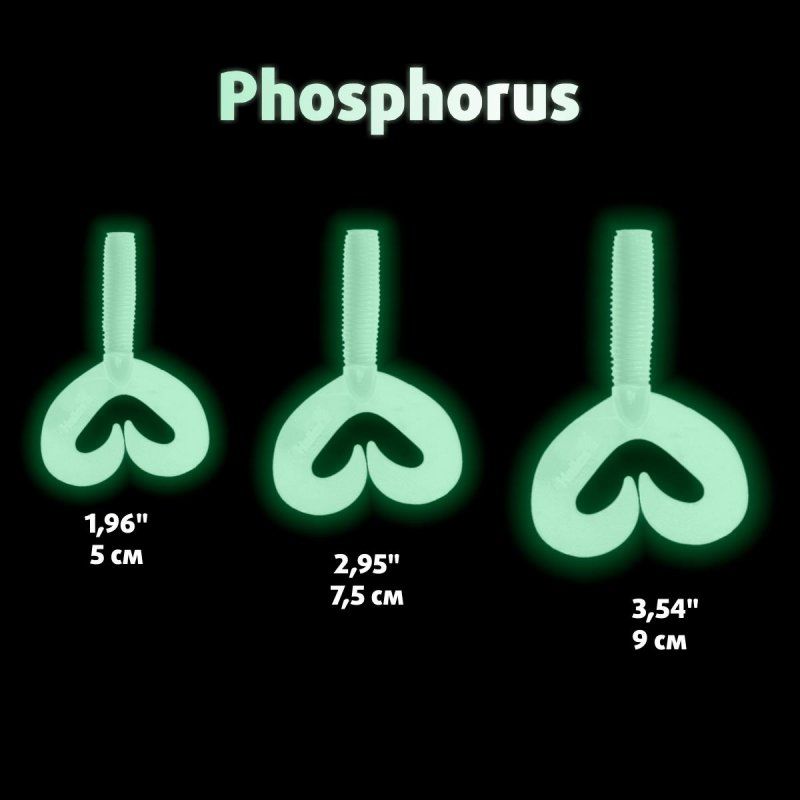 Твистер несъедоб. Credo Double Tail 3,54"/9 см Phosphorus 100шт. (HS-28-041-N) Helios