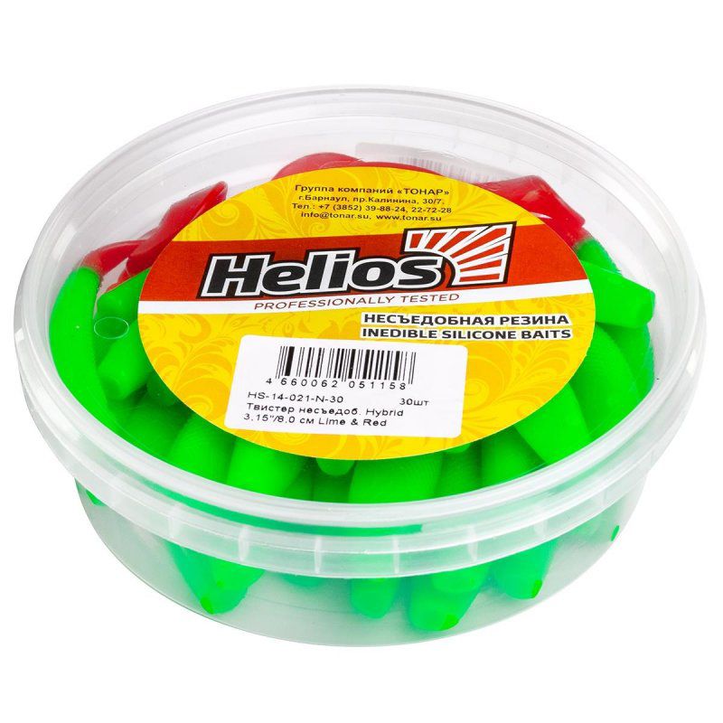 Твистер несъедоб. Hybrid 2,75"/7,0 см Lime & Red 30шт. (HS-13-021-N-30) Helios