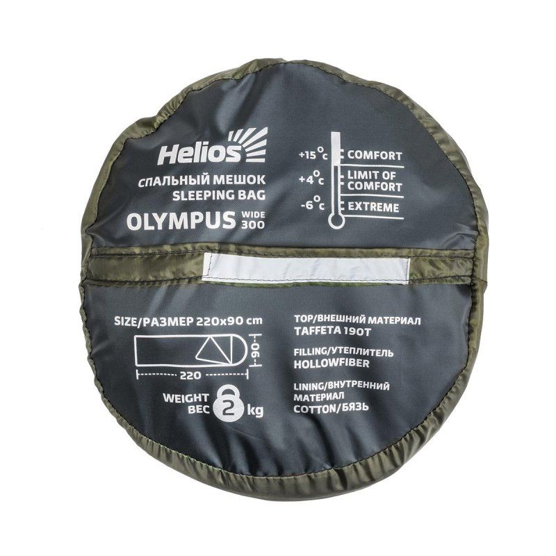 Спальный мешок OLYMPUS Wide 300 (220х90, холлофайбер, зеленый/город) (T-HS-SB-OW-300-NC) Helios
