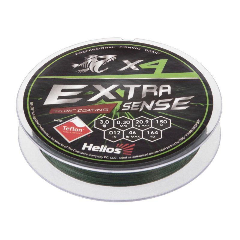 Шнур Extrasense X4 PE Green 150m 3.0/46LB 0.30mm (HS-ES-X4-3/46LB) Helios