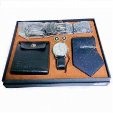 Набор  PJ9603 мужской, подарочный, часы, галстук, ремень, портмоне, 26*22*4см