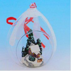 Новогодний стеклянный шар в виде капли с лентой, 8*13cм, HY-15721