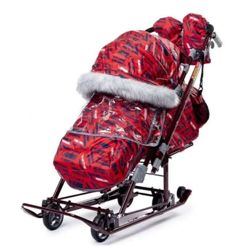 Санки коляска комбинированная Ника детям «НД 7-8SK/3», принт спортивный красный