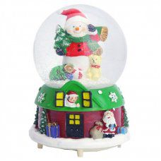 Новогодний водяной шар "Снеговик" , H-15см W-10см ,4 вида , музыкальный с подсветкой, К20201