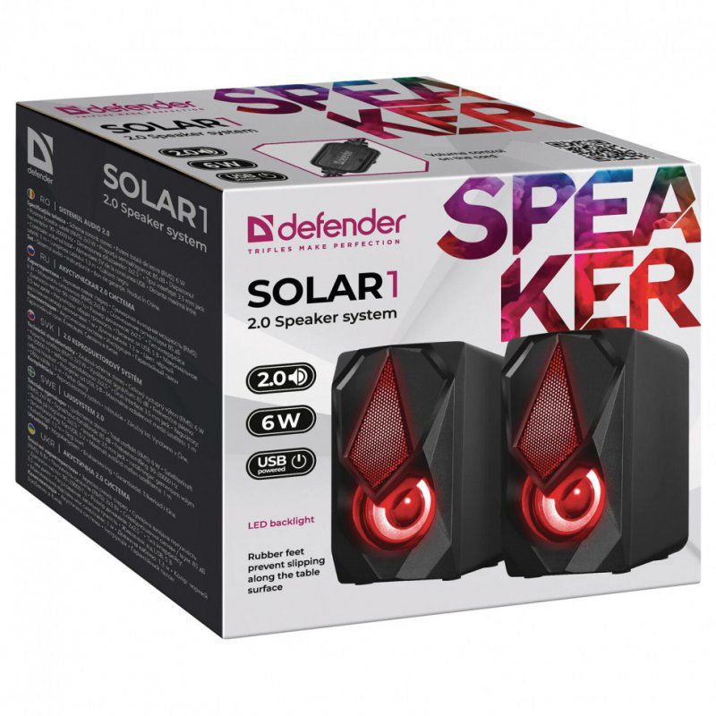 Колонки компьютерные Defender SOLAR 1 2.0 6 Вт пластик чёрные 65401 513680 (1)