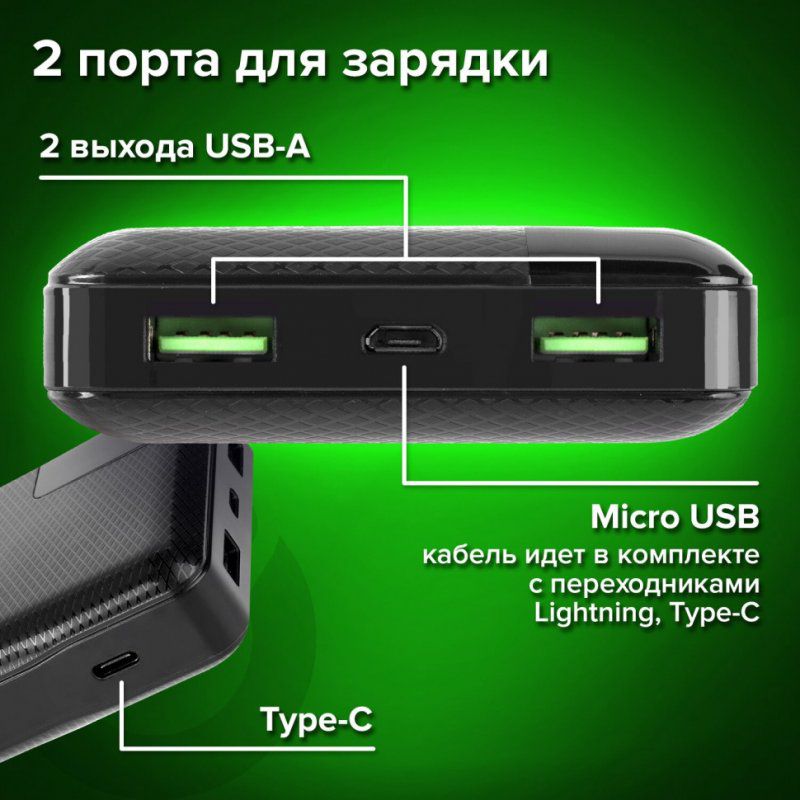Аккумулятор внешний 20000 mAh SONNEN POWERBANK 2 USB литий-полимерный 263033 (1)