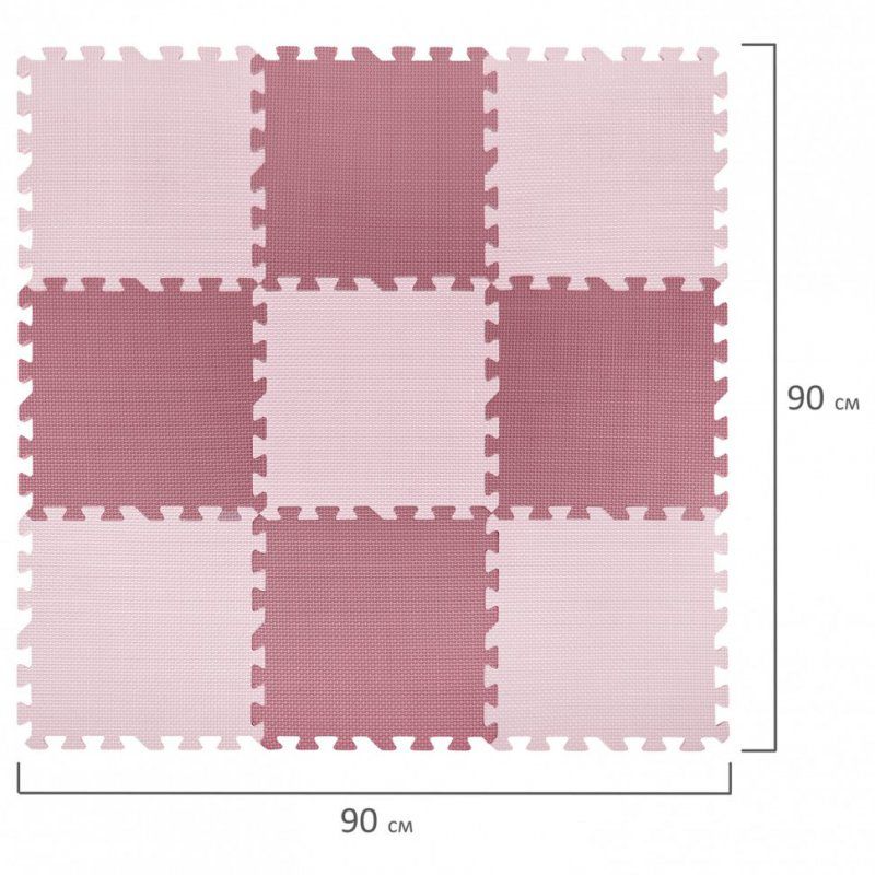 Коврик-пазл напольный 0,9х0,9 м мягкий розовый 9 элем 30х30 см 1 см ЮНЛАНДИЯ 664660 (1)