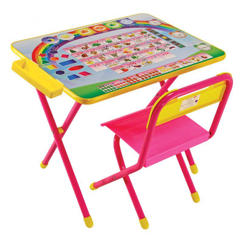 Стол и стул детские складные Дэми Алфавит Розовый, рост 2 (115-130 см)