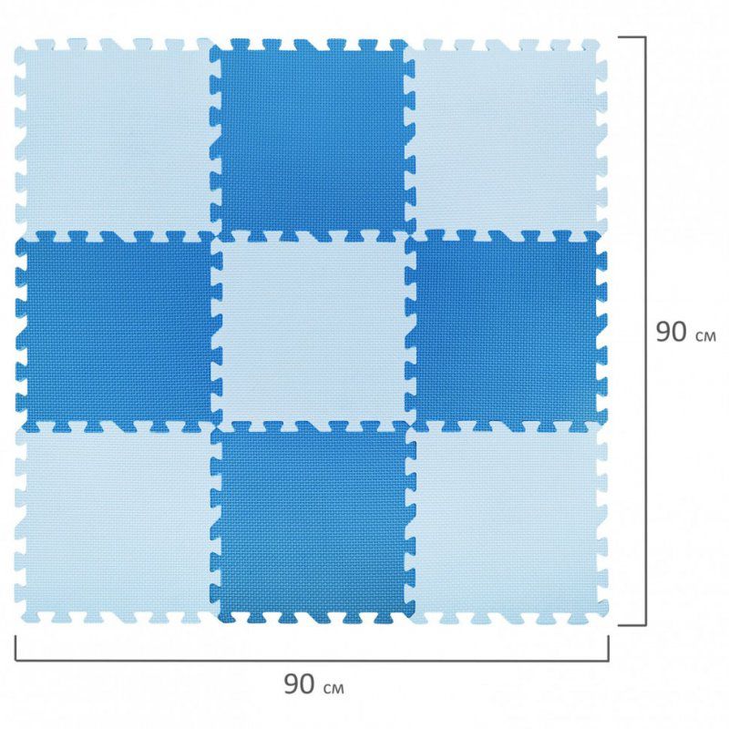 Коврик-пазл напольный 0,9х0,9 м мягкий синий 9 элем 30х30 см 1 см ЮНЛАНДИЯ 664662 (1)