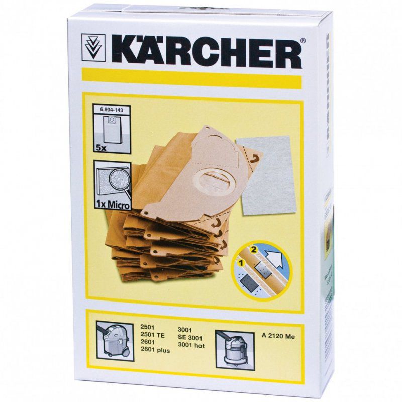 Мешки для сбора пыли KARCHER к-т 5 шт бумажные +1 микрофильтр SE 5100 6904-1430 450536 (1)