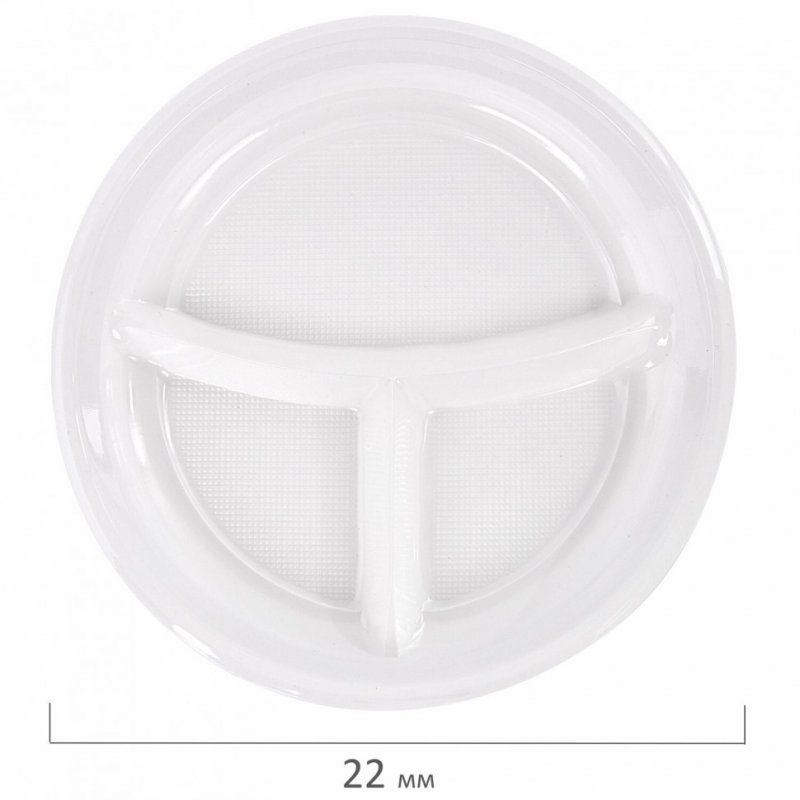 Одноразовые тарелки 3-х секц к-т 100 шт 220 мм белые хол/горячее LAIMA СТАНДАРТ 608769 (1)