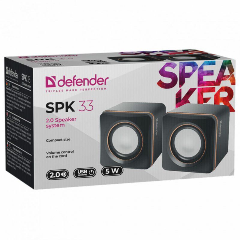 Колонки компьютерные DEFENDER SPK-33 20 5 Вт 3,5 мм джек пластик черные 65633 513814 (1)