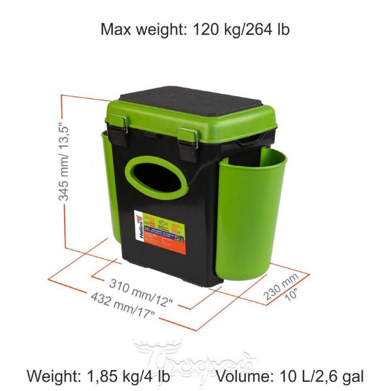 Ящик для зимней рыбалки Helios FishBox односекционный 10л зеленый