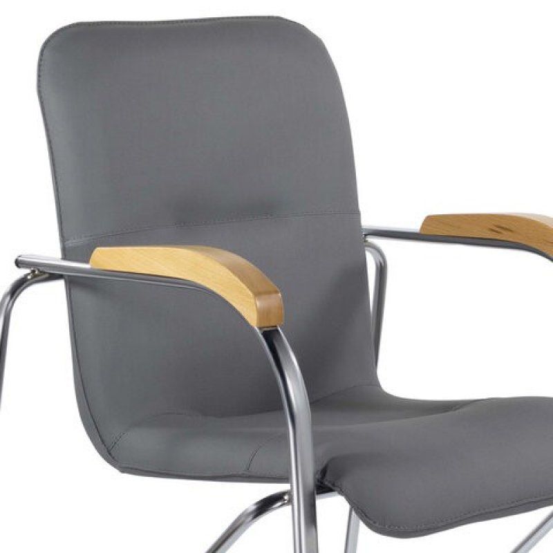Кресло BRABIX Samba CF-103, хром каркас, накладки бук, кожзам серый, собрано, 532758 (1)