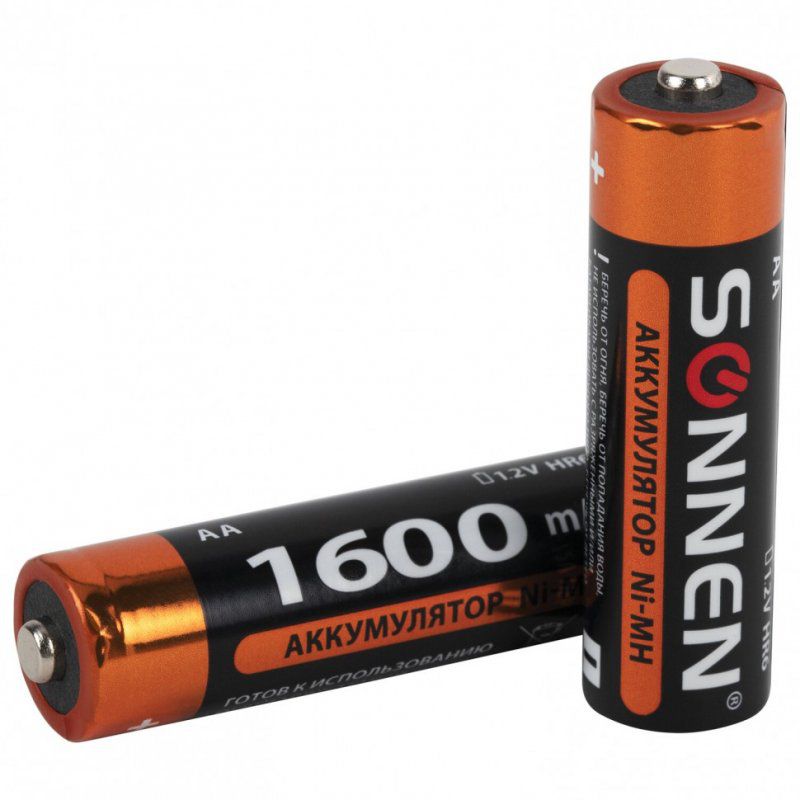 Батарейки аккумуляторные Ni-Mh пальчиковые к-т 4 шт АА HR6 1600 mAh SONNEN 455605 (1)