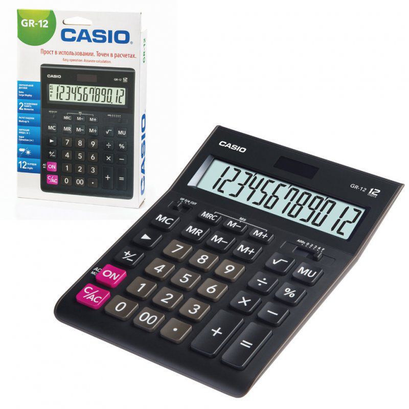 Калькулятор настольный Casio GR-12-W-EP 12 разрядов 250380