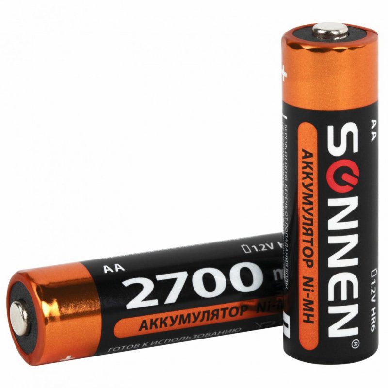 Батарейки аккумуляторные Ni-Mh пальчиковые к-т 6 шт АА HR6 2700 mAh SONNEN 455608 (1)