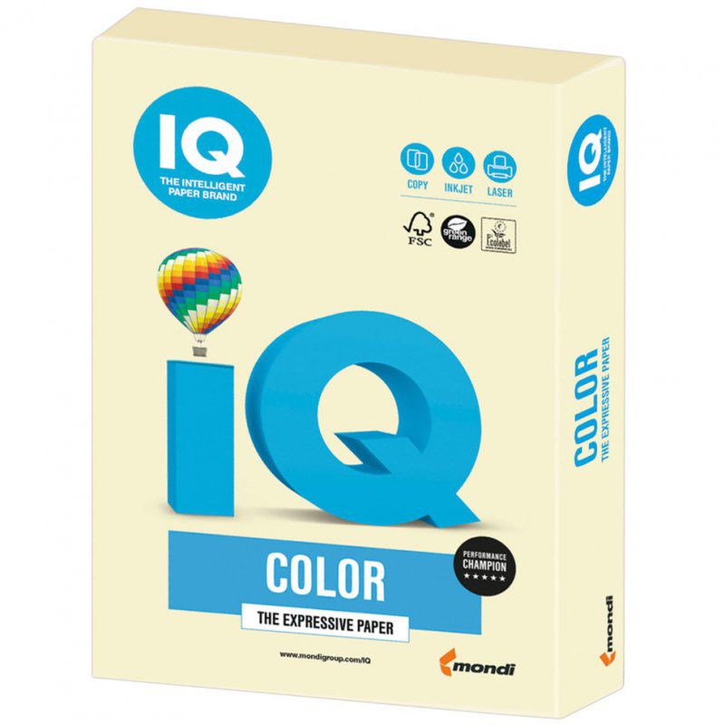 Бумага цветная для принтера IQ Color А4, 160 г/м2, 250 листов, ванильная, BE66