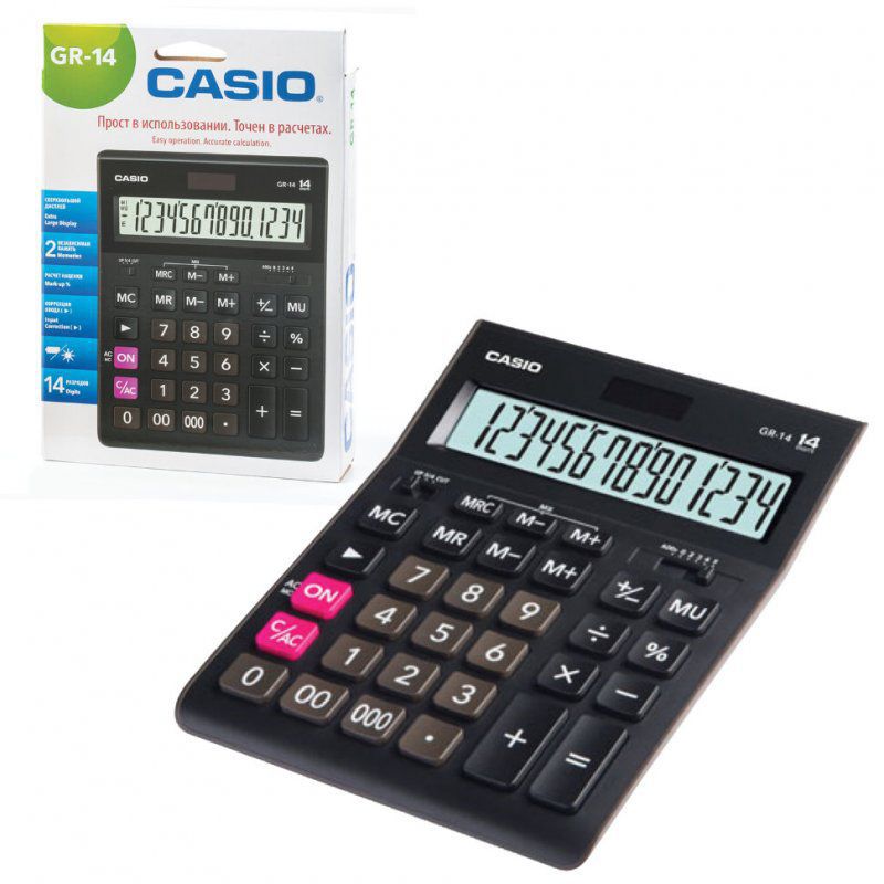 Калькулятор настольный Casio GR-14-W-EP 14 разрядов 250381