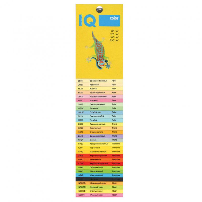 Бумага цветная для принтера IQ Color А4, 160 г/м2, 250 листов, лимонно-желтая, ZG34