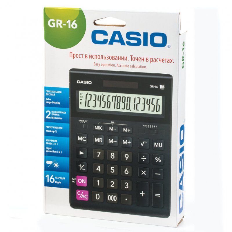 Калькулятор настольный Casio GR-16-W-EP 16 разрядов 250382