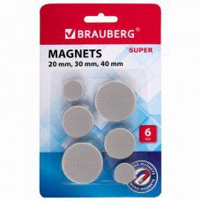 Магниты для доски Brauberg Super 20 мм 2 шт, 30 мм 2 шт, 40 мм 2 шт 237481
