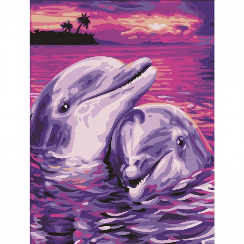 Картина по номерам 40х50 см ОСТРОВ СОКРОВИЩ Дельфины на подрамн 662482 (1)