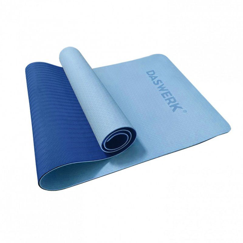 Коврик для йоги и фитнеса спортивный ТПЭ 183x61x0,6 см голубой/синий DASWERK 680033 (1)