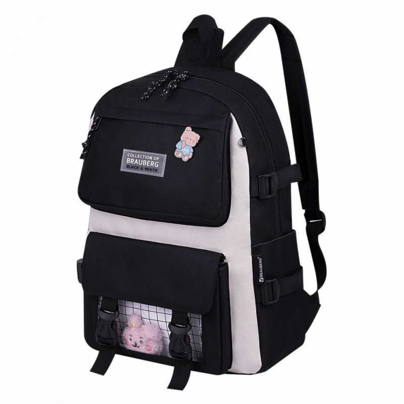 Рюкзак BRAUBERG COMBO сумка-шоппер косметичка черный/белый 42х30х14 см 271659 (1)