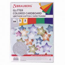 Картон цветной Brauberg А4, 5 листов 5 цветов, 280 г/м2, 124748
