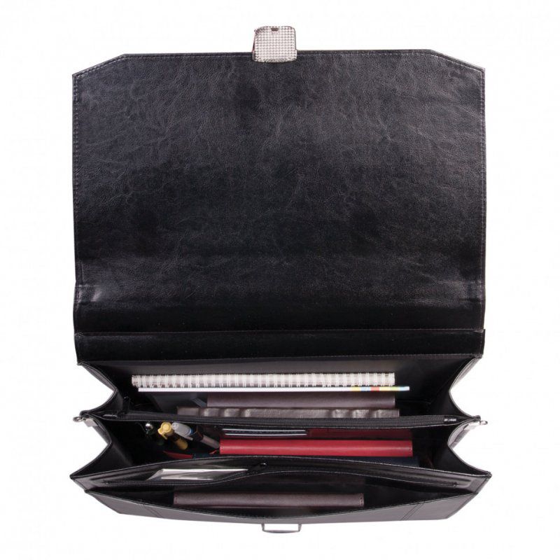 Портфель "Бизнес" 41х34х10 см искусственная кожа 3 отделения замок с ключом черный 240001 (1)