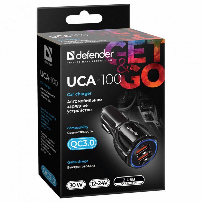 Зарядное устройство АВТОМОБИЛЬНОЕ DEFENDER UCA-100 2 порта USB ток 3 А 456592 (1)