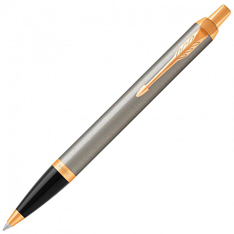 Ручка шариковая Parker "IM Core Brushed Metal GT" сереб. матовый лак позолота синяя 142542 (1)