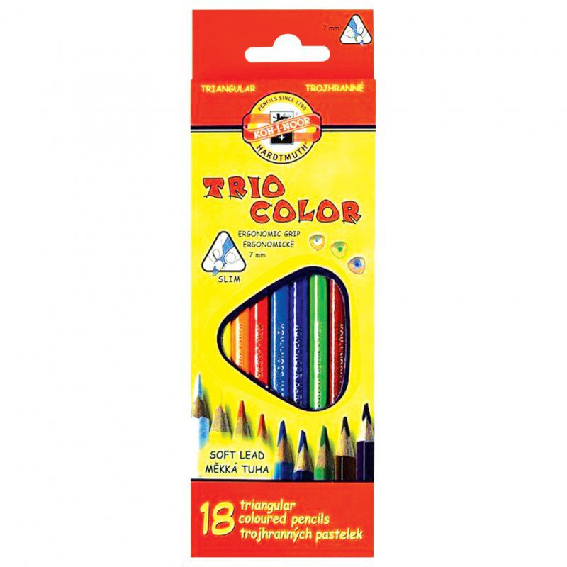 Карандаши цветные трехгранные KOH-I-NOOR Triocolor 3,2 мм 18 цветов 3133018004KSRU