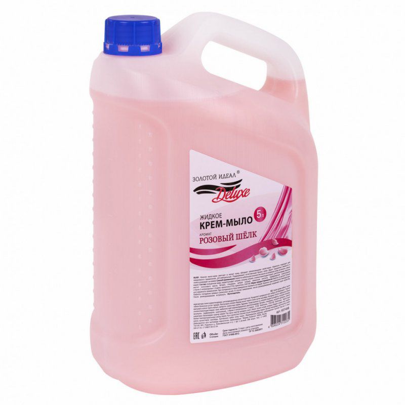 Мыло-крем жидкое DELUXE 5 л Золотой Идеал "Розовый шелк" перламутровое 607498 (1)