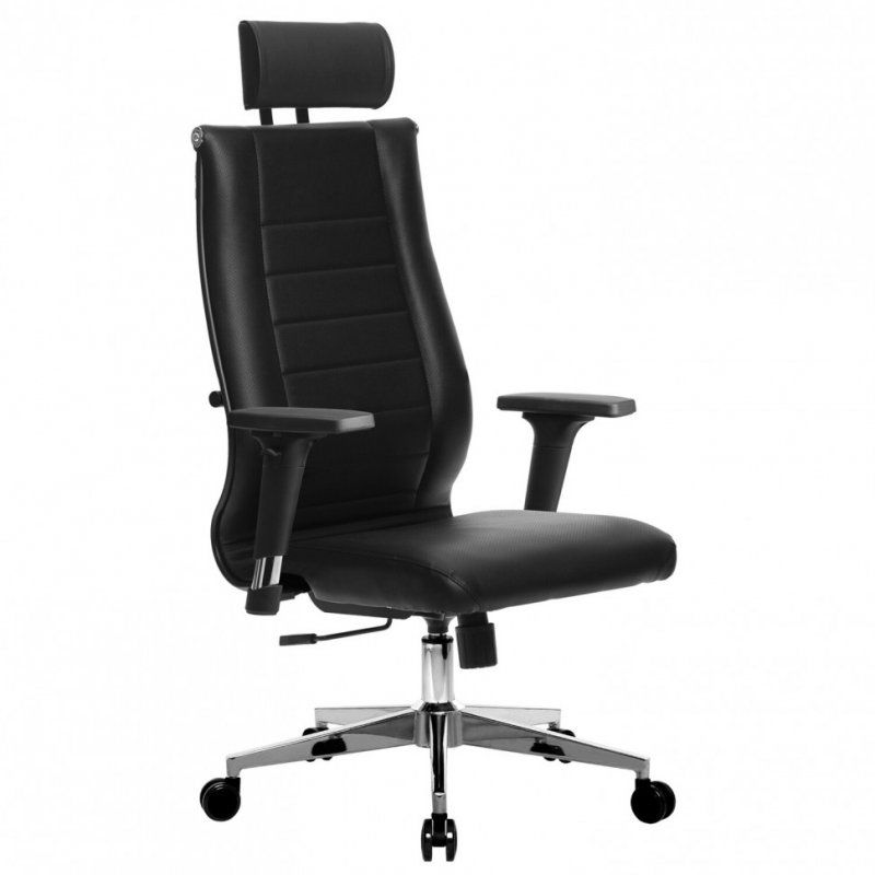 Кресло офисное Метта К-32-2D хром экокожа подголовник сиденье и спинка мягкие черное 532481 (1)