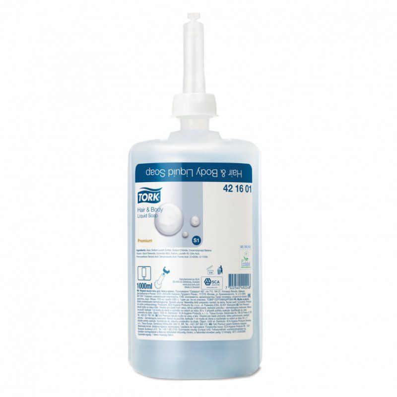 Картридж с жидким мылом-гелем для тела и волос одноразовый Tork (S1) Premium 1 л 602955 (1)