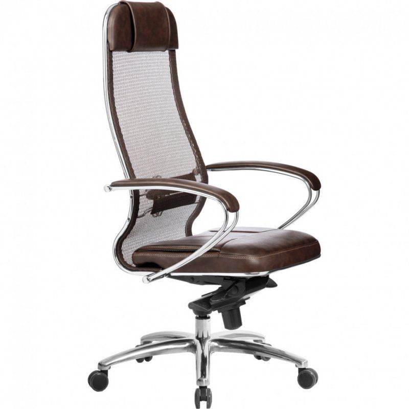 Кресло офисное Мetta "Samurai" SL-1.04 ткань-сетка/рециклированная кожа темно-корич. 531530 (1)