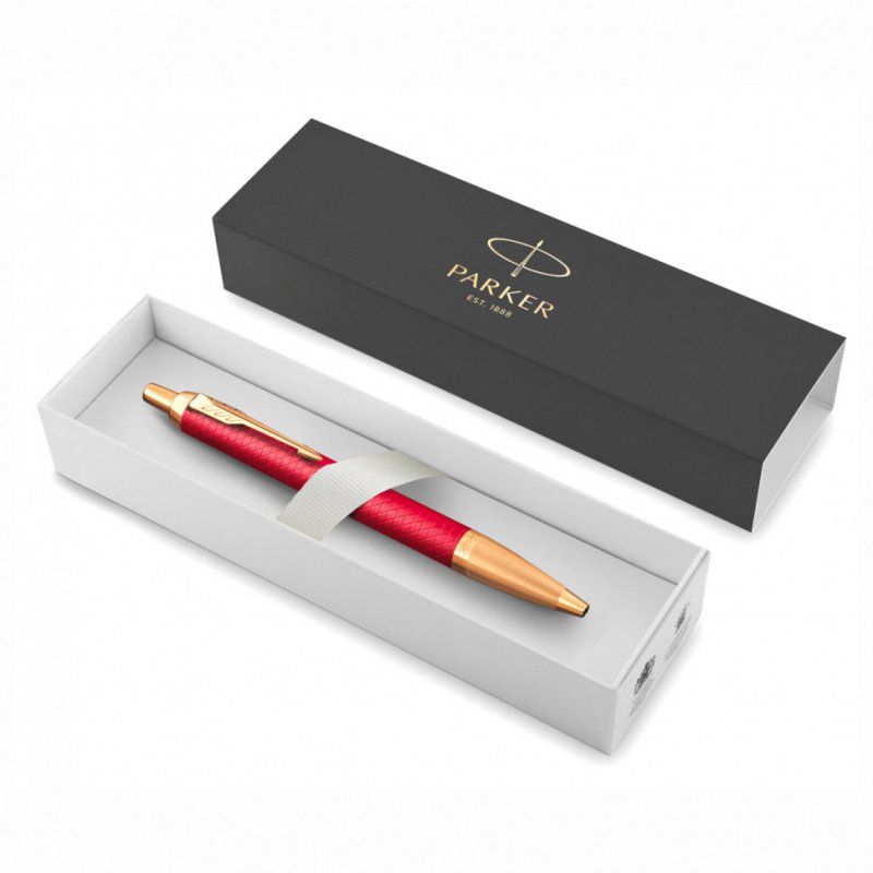 Ручка шариковая Parker "IM Premium Red GT" красный лак позолоченные детали синяя 143857 (1)