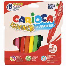 Фломастеры суперсмываемые утолщенные Carioca Bravo 12 цветов 42755