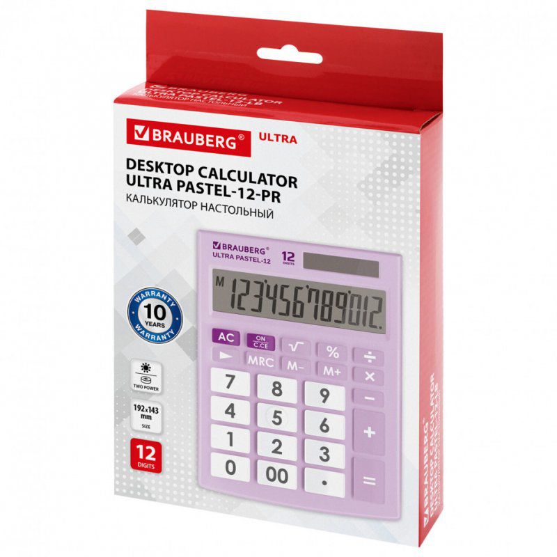 Калькулятор настольный Brauberg Ultra PASTEL-12-PR 12 раз. двойн. пит. сиреневый 250505 (1)