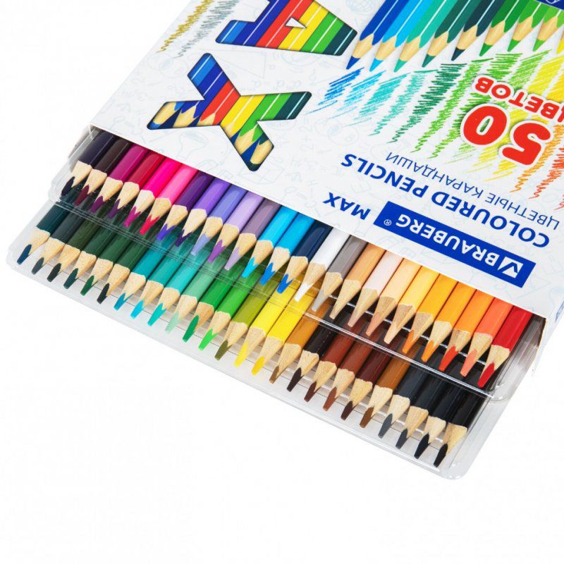 Карандаши цветные супермягкие яркие трехгранные BRAUBERG MAX 50 цветов 181860 (1)