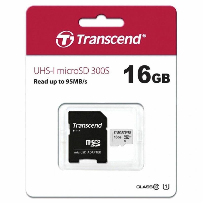 Карта памяти micro SDHC 16 GB Transcend UHS-I U1 95 Мб/сек (class 10) с адаптером