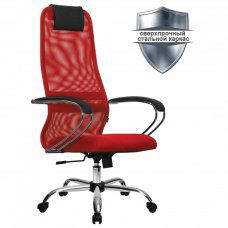 Кресло офисное МЕТТА SU-B-8 хром ткань-сетка сиденье мягкое красное 532430 (1)
