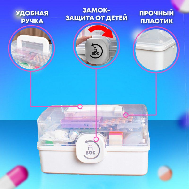 Аптечка домашняя органайзер для хранения лекарств и витаминов размер L 28*16*16см DA 608476 (1)