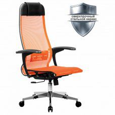 Кресло офисное МЕТТА К-4-Т хром прочная сетка сиденье и спинка регулируемые оранжевое 532450 (1)