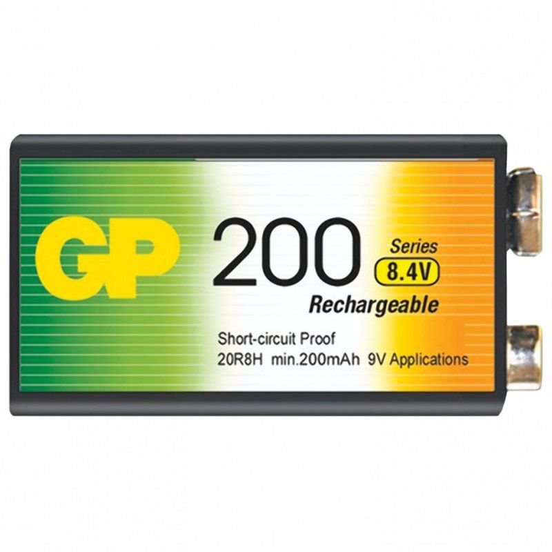 Батарейка аккумуляторная GP Крона 20R8H 6HR61 Ni-Mh 200 mAh 1 шт. в блистере 454106 (1)